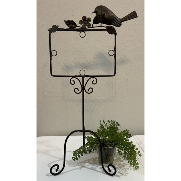 Vtg Wrought Iron Bird Floral Picture Card Holder Tabletop Display Stand Photos - Picture 1 of 7